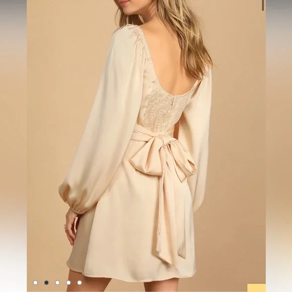 Lulu’s So Darling Light Peach Satin Long Sleeve
Tie-Back Mini Dress - Picture 3 of 13